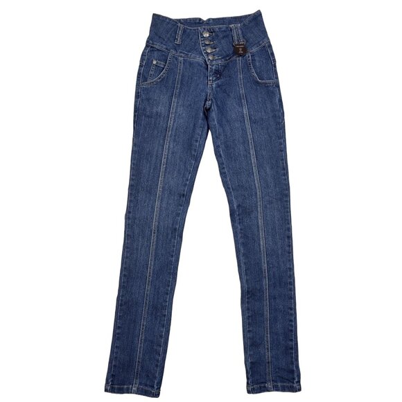 Vintage Bongo Jeans Button Fly Asymmetrical Front Seam Tapered Stretch Sz 0 - Picture 1 of 7